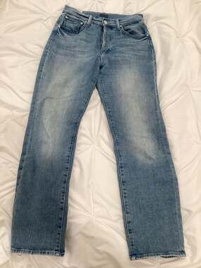 MOTHER The Dazzler Mid-Rise Straight-Leg Jeans in Blue